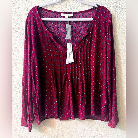 Lovestitch Pleated Blouse Sz Small Wide Neck Brick Turquoise NWT - Picture 1 of 7